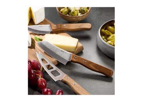 Cavina Set Couteaux à Fromage Lame Inox Manche Bois de Noyer 3 pcs 