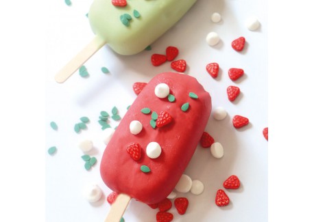 Décors Sucrés pour Gâteaux Tarte Fraise Meringuée Blanc Rouge Vert 30