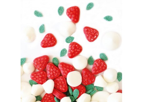 Deco Suiker Aardbeien Meringue Wit Rood Groen 30 g