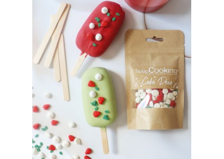 Deco Suiker Aardbeien Meringue Wit Rood Groen 30 g