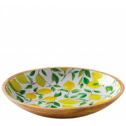 Plat de Service Coupe Bois de Manguier et Résine Citrons Jaunes 35x6 c