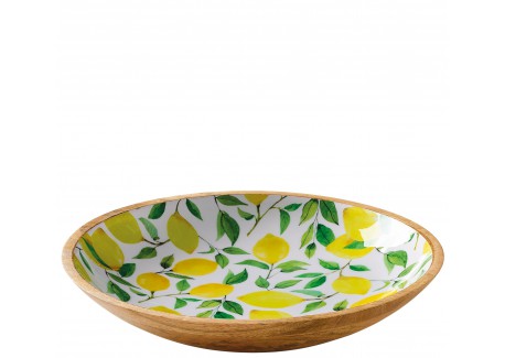 Plat de Service Coupe Bois de Manguier et Résine Citrons Jaunes 35x6 c
