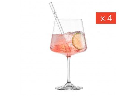 Miovino Spritz-glazen 69 cl met steel + Glazen rietjes + Borstel (4 dl