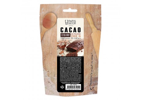 Poudre de Cacao Extra Brute Non Sucrée 100% Cacao 200 g 
