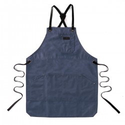 N°438 Tablier de Cuisine à Bretelles Toile Recyclée Enduite Bleu Marin