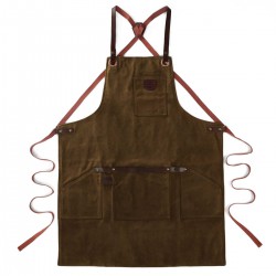 N°547 Tablier de Cuisine à Bretelles Toile Coton Enduit et Cuir Brun T