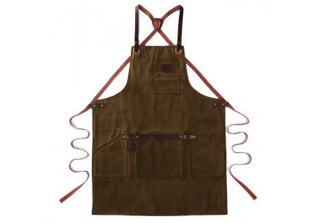 N°547 Keukenschort met Bandjes Gecoat katoenen Canvas Leer Tobaccobrui