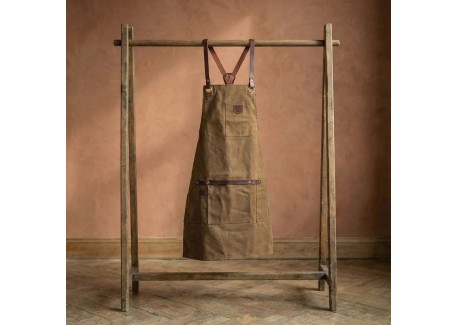 N°547 Keukenschort met Bandjes Gecoat katoenen Canvas Leer Tobaccobrui