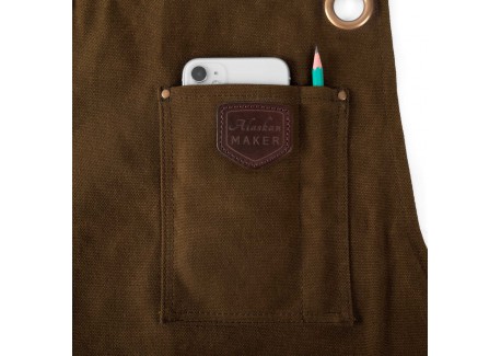 N°547 Tablier de Cuisine à Bretelles Toile Coton Enduit et Cuir Brun T