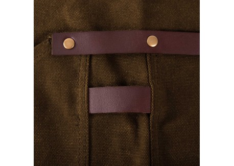 N°547 Tablier de Cuisine à Bretelles Toile Coton Enduit et Cuir Brun T