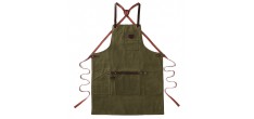 N°547 Keukenschort met Bandjes Gecoat katoenen Canvas Leer Olijfgroen