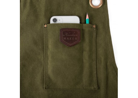 N°547 Tablier de Cuisine à Bretelles Toile Coton Enduit et Cuir Vert O