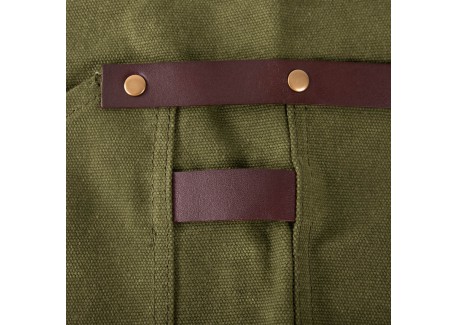 N°547 Tablier de Cuisine à Bretelles Toile Coton Enduit et Cuir Vert O