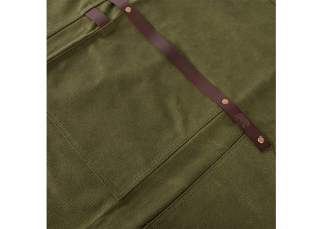 N°547 Tablier de Cuisine à Bretelles Toile Coton Enduit et Cuir Vert O