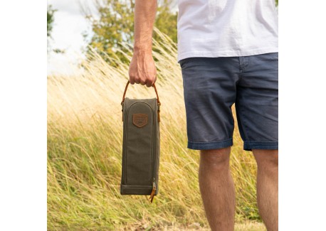 Geïsoleerde Tas voor 2 Flessen Wijn of Champagne Gecoat Canvas Kaki Gr