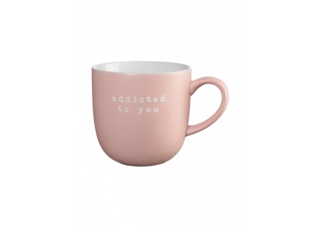 Hey Mug Message Gravé Addicted to you Céramique Rose Clair Mat 350 ml