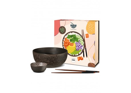 Mangosteen Set Kom en Mini-kom voor Poké Bowl Bruin + Houten Eetstokje