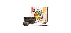 Mangosteen Coffret Bol et Mini Bol pour Poké Bowl Grès Brun + Baguette
