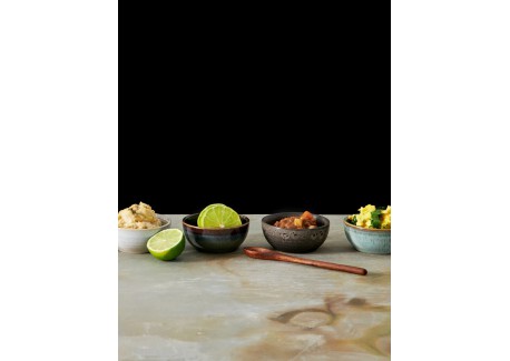 Mangosteen Coffret Bol et Mini Bol pour Poké Bowl Grès Brun + Baguette