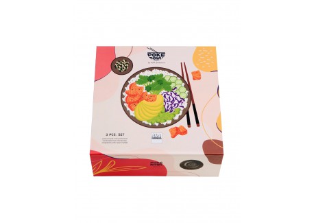 Mangosteen Coffret Bol et Mini Bol pour Poké Bowl Grès Brun + Baguette