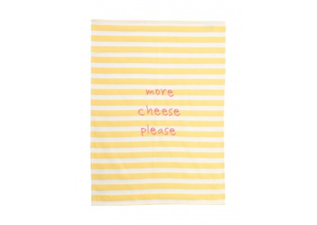 Torchon en Coton More Cheese Please Ligné Jaune et Blanc 50x70 cm 