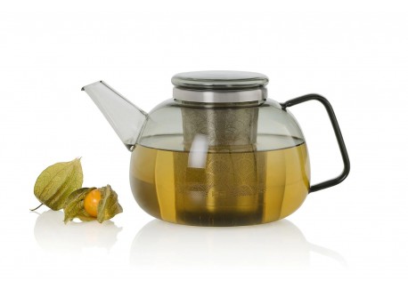 Yuna Grijs Glazen Theepot Met RVS Filter 1,6 L