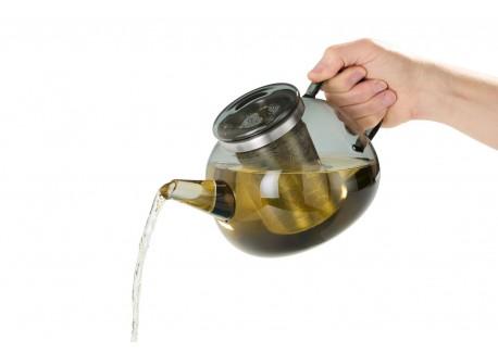 Yuna Grijs Glazen Theepot Met RVS Filter 1,6 L