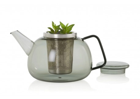 Yuna Théière en Verre Gris avec Filtre Inox 1,6 L 