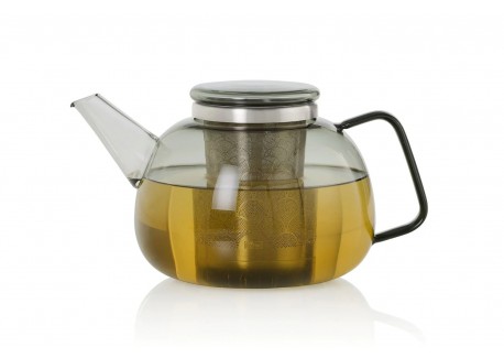 Yuna Grijs Glazen Theepot Met RVS Filter 1,6 L