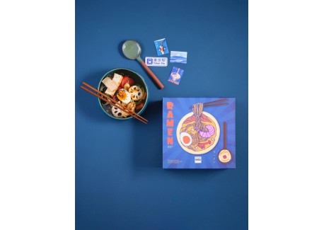 Umami Coffret Bol et Cuillère Grès Bleu pour Ramen Japonais + Baguette