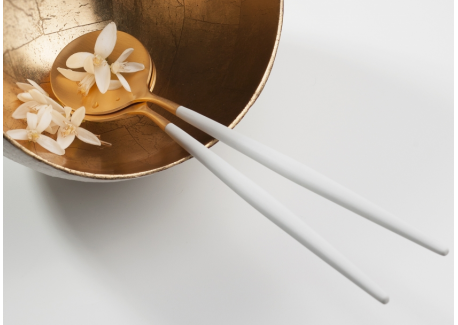 Goa Set Couverts 24 pcs Or Brossé Manche Blanc + Coffret en Bois