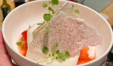 Burrata ultra légère, compotée de fraises et sorbet yaourt