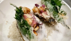 Tartare de veau, huîtres et shiso en tempura